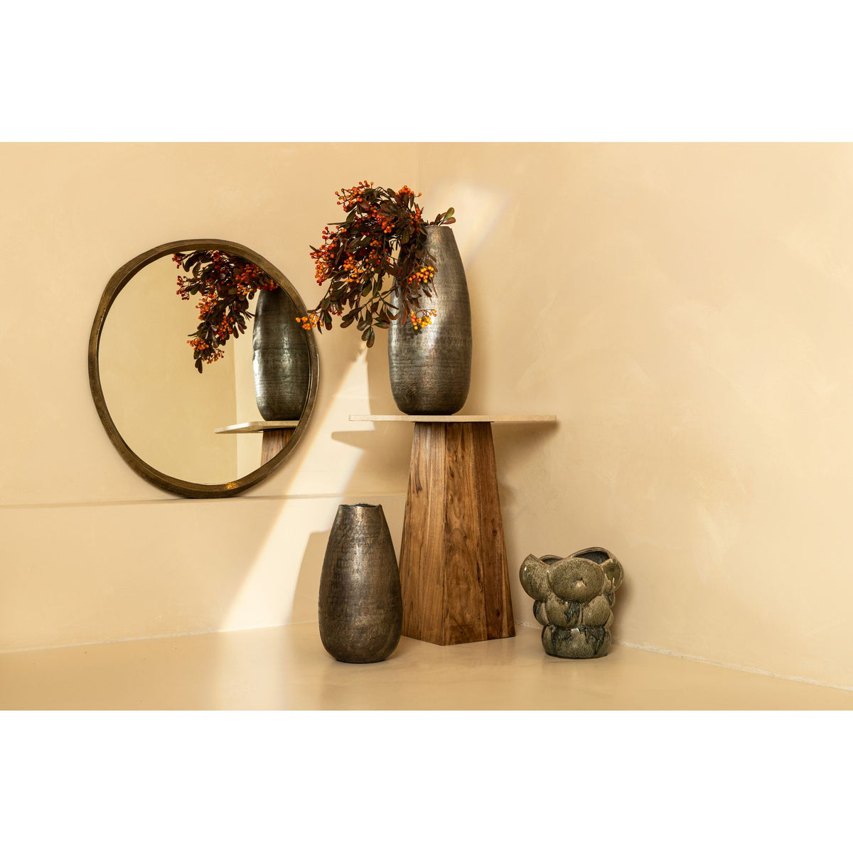 Wall Mirror - Cast Aluminum Metal, Round Shape, Irregular Edge, Handmade, Gold, S – Limera | PTMD