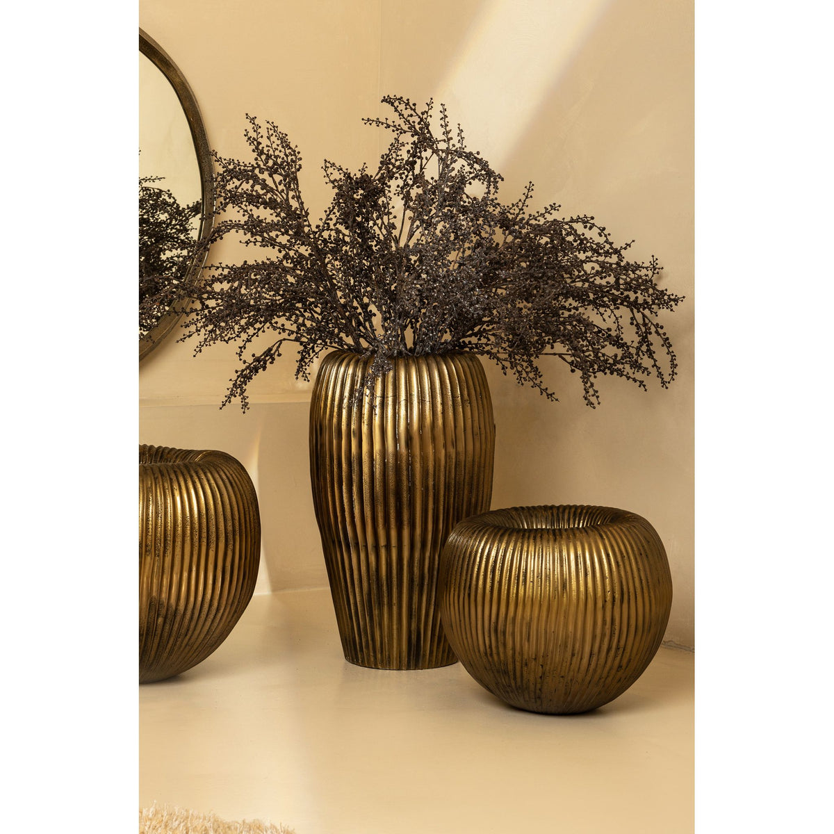 Wall Mirror - Cast Aluminum Metal, Round Shape, Irregular Edge, Handmade, Gold, S – Limera | PTMD