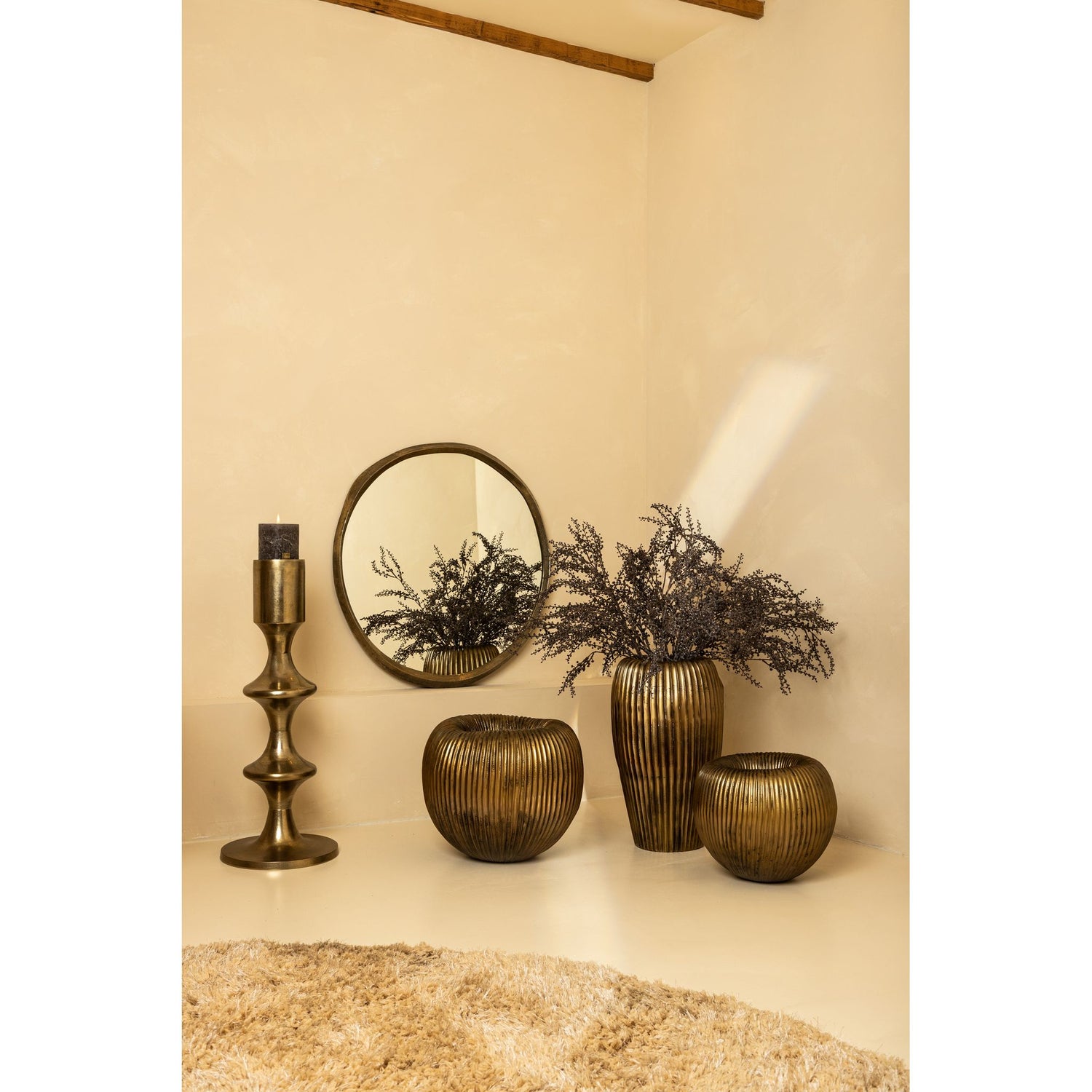 Wall Mirror - Cast Aluminum Metal, Round Shape, Irregular Edge, Handmade, Gold, S – Limera | PTMD