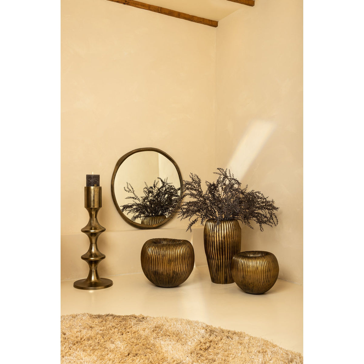 Wall Mirror - Cast Aluminum Metal, Round Shape, Irregular Edge, Handmade, Gold, S – Limera | PTMD