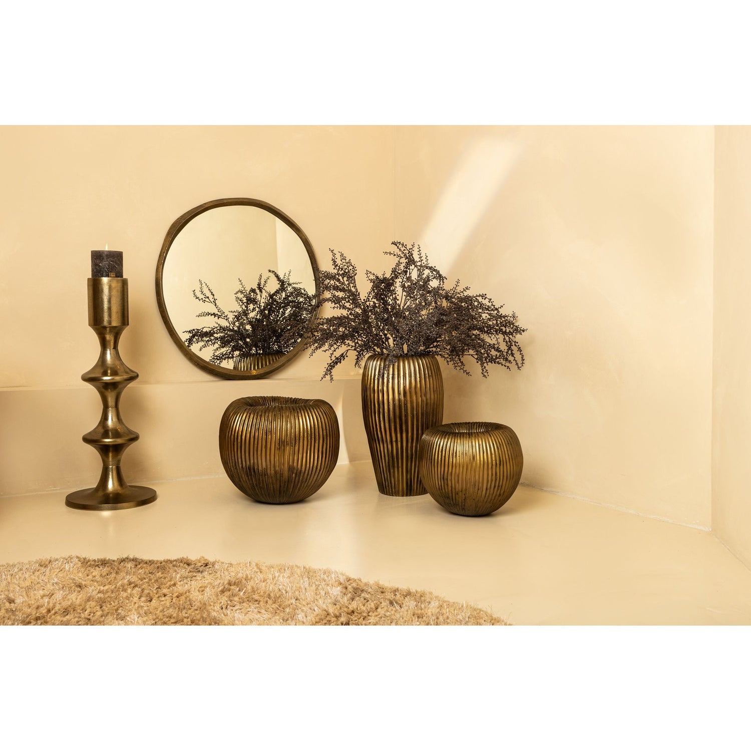 Wall Mirror - Cast Aluminum Metal, Round Shape, Irregular Edge, Handmade, Gold, S – Limera | PTMD