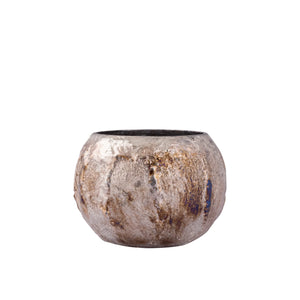 Teelichthalter – Braun-Silbernes Glas, Runde Form, Strukturierte Oberfläche - Inanna | PTMD