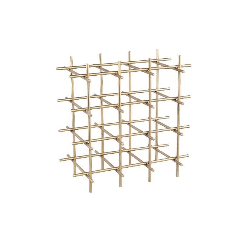 Wine rack - iron, open frame, square, brass/gold, 12 bottles, handmade - Gordo | PTMD
