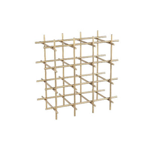 Wine rack - iron, open frame, square, brass/gold, 12 bottles, handmade - Gordo | PTMD