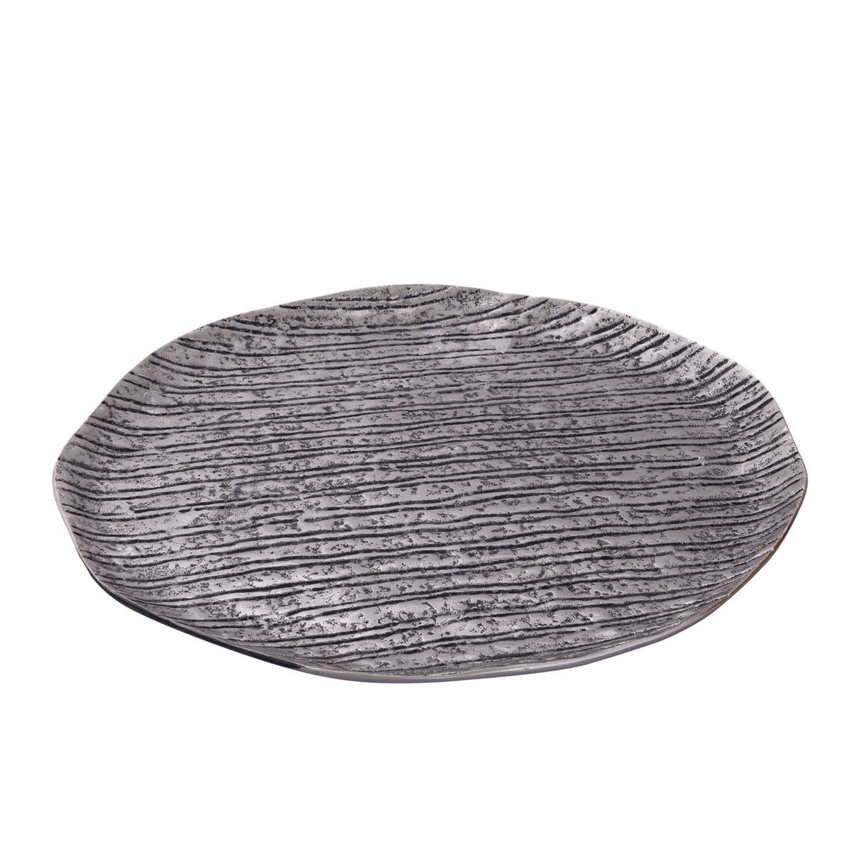 Dekoschale – Silber Farbe, Aluminium Material, Streifen Muster, L – Grail | PTMD