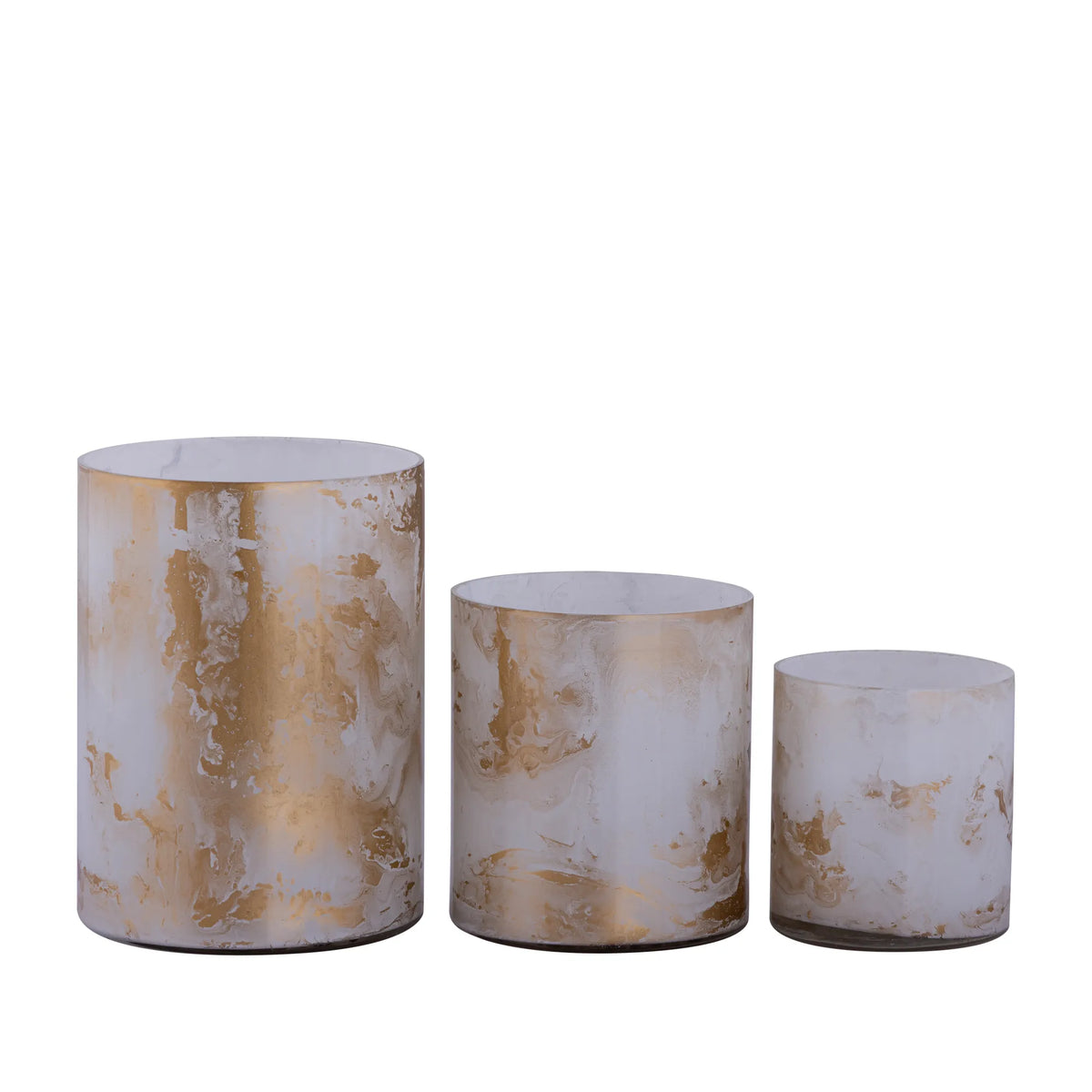 Teelichthalter – Weißes Glas, Goldene Marmoroptik, Zylindrische Form, S - Georgie | PTMD