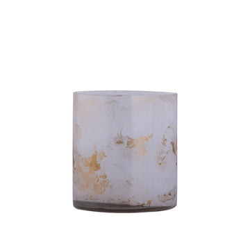 Glass tealight holder, marble look, glossy finish S – Georgie | PTMD