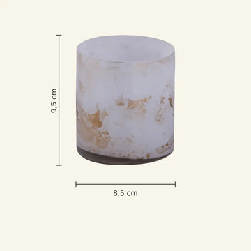 Teelichthalter – Weißes Glas, Goldene Marmoroptik, Zylindrische Form, S - Georgie | PTMD