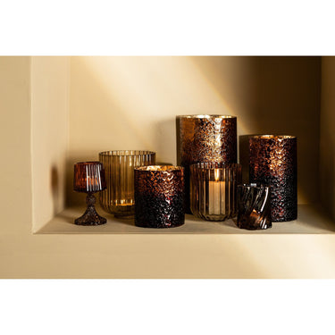 Windlicht Glas mit Perlenstruktur & dunklem Boden S – Saida | PTMD - Esszett Luxury | Stilvolles Wohnen mit Charakter