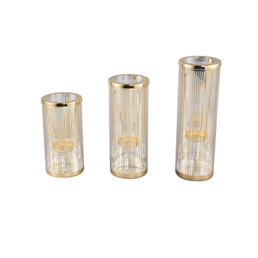 Windlicht aus Glas und Metall, gestreiftes Design, dekorative Struktur – Ella | PTMD - Esszett Luxury | Stilvolles Wohnen mit Charakter