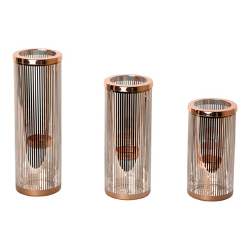 Windlicht aus Glas und Metall, gestreiftes Design, dekorative Struktur – Ella | PTMD - Esszett Luxury | Stilvolles Wohnen mit Charakter