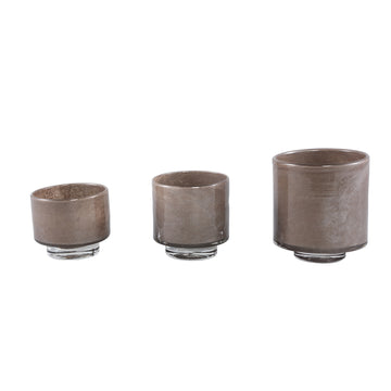 Teelichthalter aus Glas mit braunem Finish auf Aluminiumsockel handgefertigt elegant – Josiah | PTMD - Esszett Luxury | Stilvolles Wohnen mit Charakter