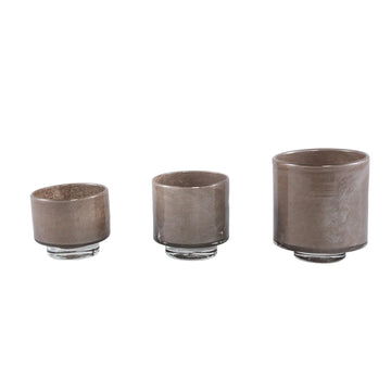 Tealight Holder - Brown Glass & Integrated Base & Decorative Light Accent, S – Josiah | PTMD