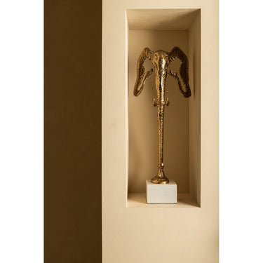 Statue – Elefanten Design, Marmor Basis, Aluminium Material, Champagner, L – Horton | PTMD