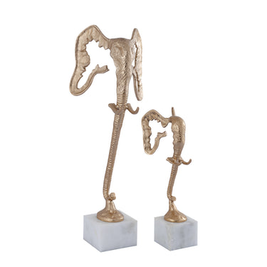 Statue – Elefanten Design, Marmor Basis, Aluminium Material, Champagner, L – Horton | PTMD