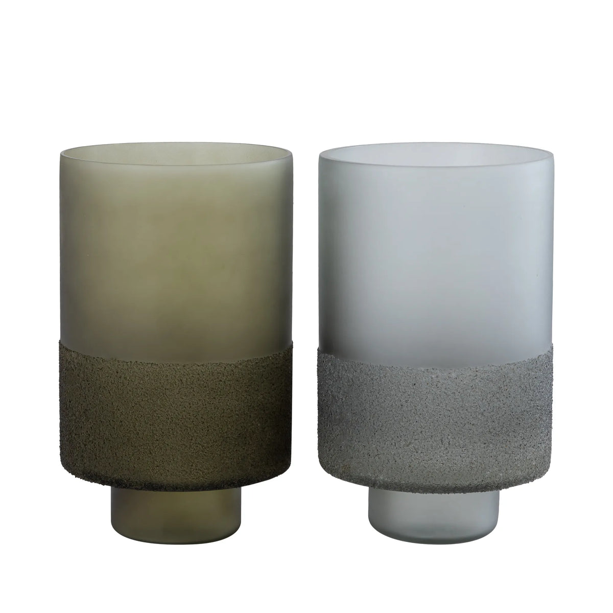 Windlicht – Grünes Glas, Runde Form, Gefrosteter Boden, L - Miral | PTMD