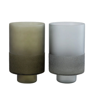 Windlicht – Grünes Glas, Runde Form, Gefrosteter Boden, L - Miral | PTMD