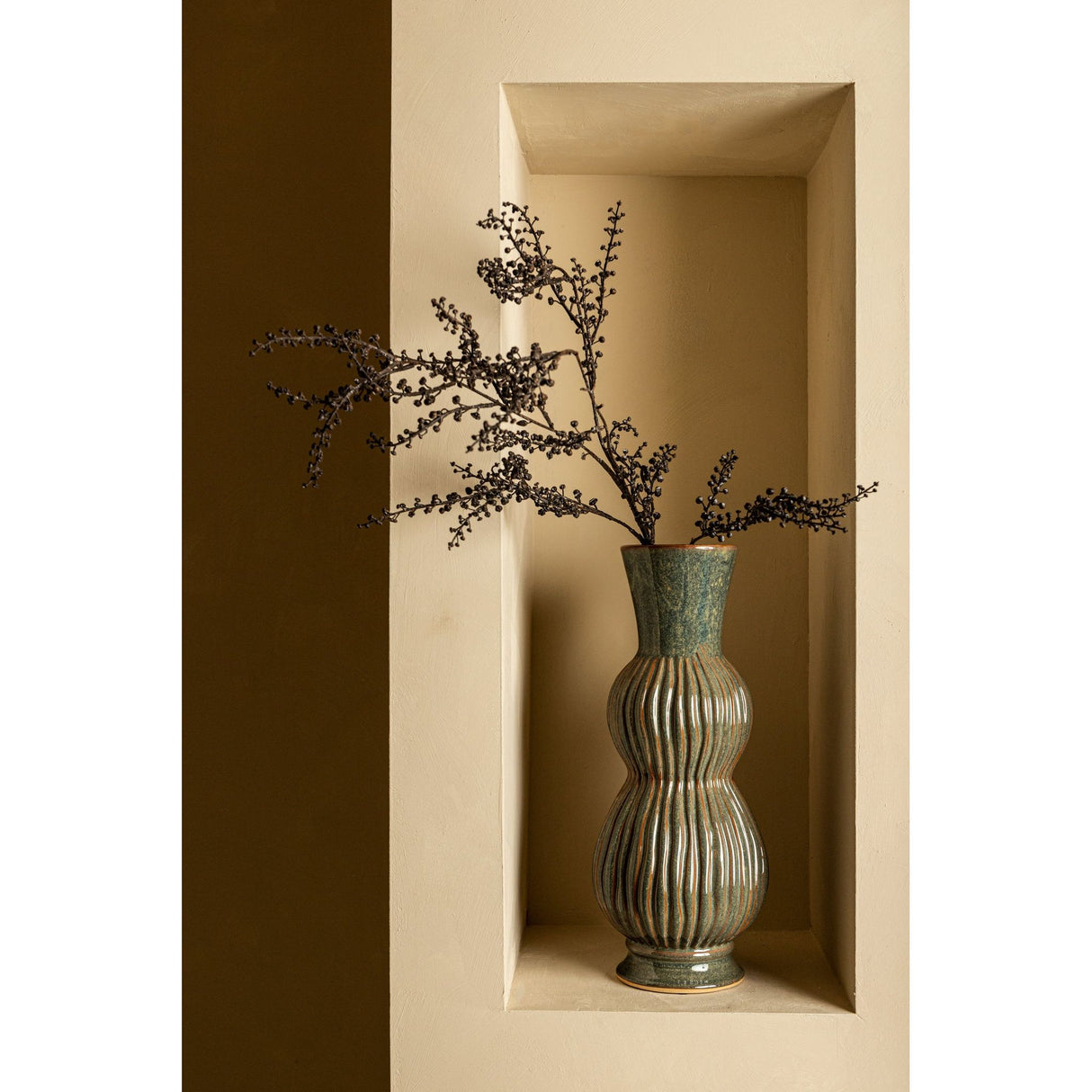 Vase aus Steinzeug - Keramik, hoch, blau mit Zwiebel - Dekor – Oswald | PTMD - Esszett Luxury | Stilvolles Wohnen mit Charakter