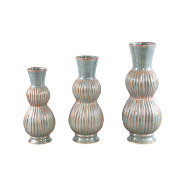 Vase aus Steinzeug - Keramik, hoch, blau mit Zwiebel - Dekor – Oswald | PTMD - Esszett Luxury | Stilvolles Wohnen mit Charakter