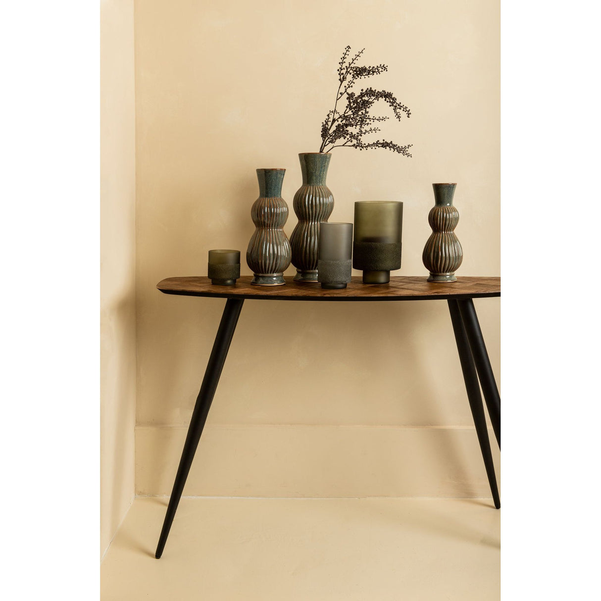 Windlicht aus Glas, grünes Finish, mattierter Boden – Miral | PTMD - Esszett Luxury | Stilvolles Wohnen mit Charakter