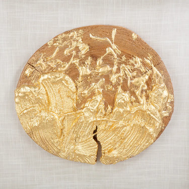 Wandbild – Goldene Metalloptik, Holzmaterial, Natürliche Maserung, 60 cm - Holzscheibe | Gilde