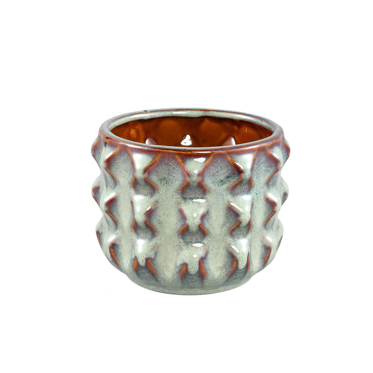 Pot made of porcelain ceramic, glazed finish, 3D triangle pattern, XS – Delany | PTMD