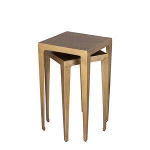 Side table – cast aluminum, square, brass-colored/gold, handmade, low – Rivva | PTMD