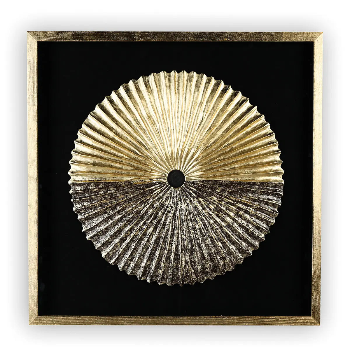 Wandbild – Goldenes Kreismotiv, Glasakzente, Schwarzer Kontrast, 80 cm - Plato | Gilde