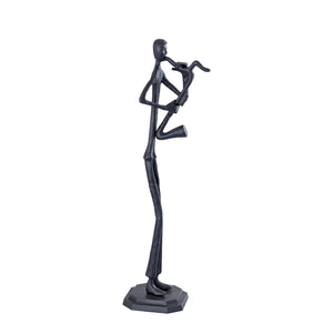 Statue – Schwarzes Aluminium, Menschliche Form, Saxophon Detail - Kali | PTMD