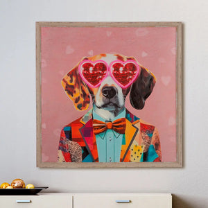 Wandbild – Ausdrucksstarkes Hundmotiv, Glänzende Leinwand, Rosafarbene Akzente, 64 cm - Dog Love | Gilde