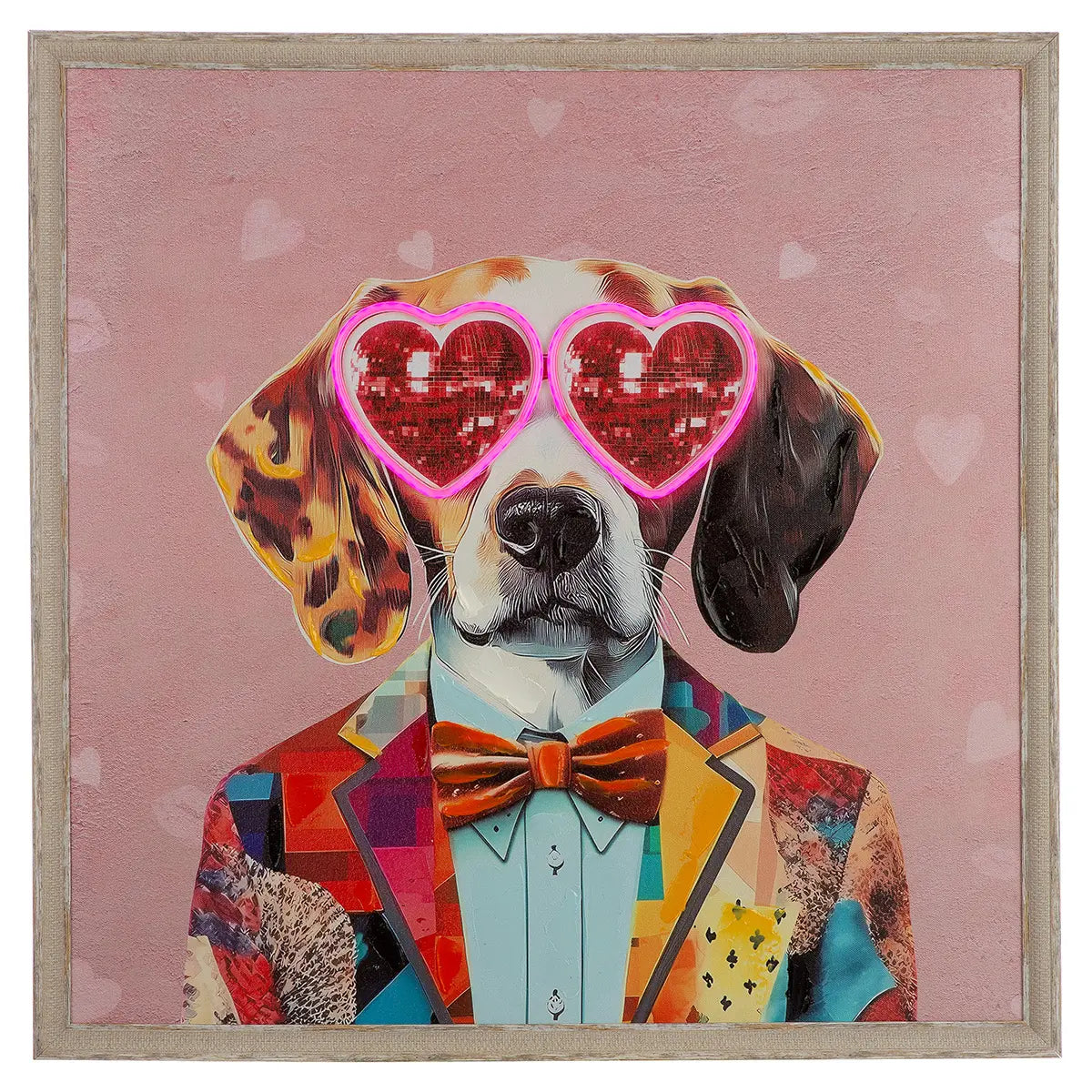 Wandbild – Ausdrucksstarkes Hundmotiv, Glänzende Leinwand, Rosafarbene Akzente, 64 cm - Dog Love | Gilde