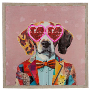Wandbild – Ausdrucksstarkes Hundmotiv, Glänzende Leinwand, Rosafarbene Akzente, 64 cm - Dog Love | Gilde
