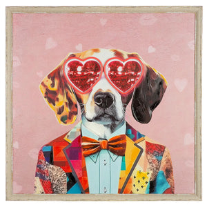 Wandbild – Ausdrucksstarkes Hundmotiv, Glänzende Leinwand, Rosafarbene Akzente, 64 cm - Dog Love | Gilde
