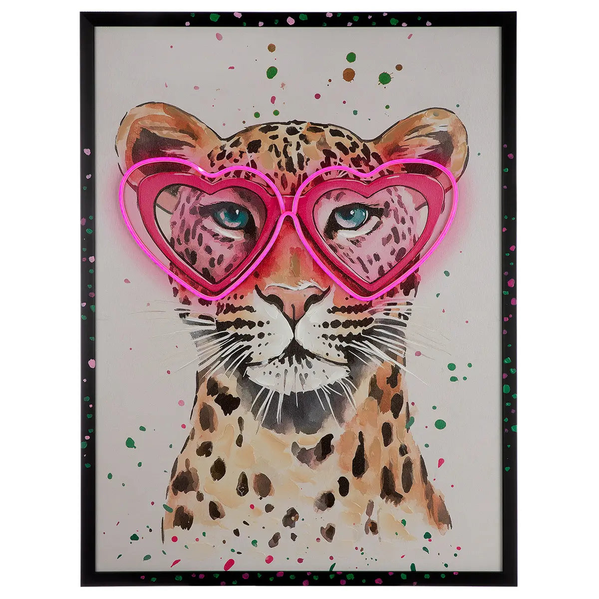 Wandbild – Ausdrucksstarkes Leopardmotiv, Glänzende Leinwand, Rosafarbene Akzente, 83 cm - Leo Love | Gilde