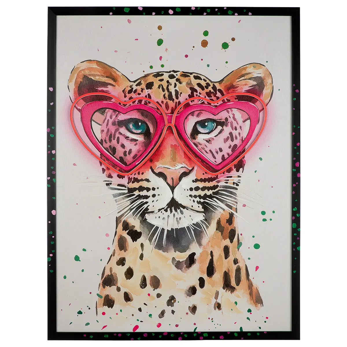 Wandbild – Ausdrucksstarkes Leopardmotiv, Glänzende Leinwand, Rosafarbene Akzente, 83 cm - Leo Love | Gilde