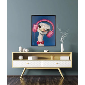 Wandbild – Ausdrucksstarkes Vogelmotiv, Glänzende Leinwand, Rosafarbene Akzente, 83 cm - Bird On Ear | Gilde