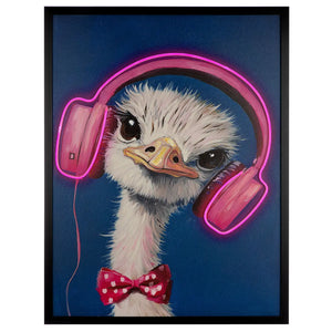 Wandbild – Ausdrucksstarkes Vogelmotiv, Glänzende Leinwand, Rosafarbene Akzente, 83 cm - Bird On Ear | Gilde