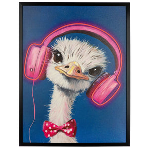 Wandbild – Ausdrucksstarkes Vogelmotiv, Glänzende Leinwand, Rosafarbene Akzente, 83 cm - Bird On Ear | Gilde