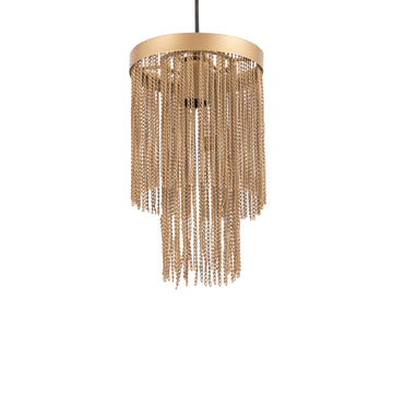 Pendant light made of iron, gold-colored look, chain design, round design, with canopy, S – Brenton | PTMD