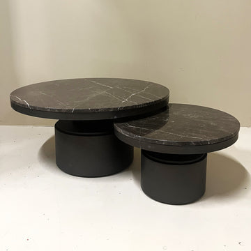 Couchtisch – Marmor Optik, Dunkler Sockel, Braune Hochform - Bregt | PTMD