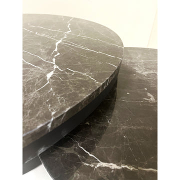 Couchtisch – Marmor Optik, Dunkler Sockel, Braune Hochform - Bregt | PTMD
