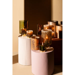 Hurricane Lamp – Glass Design, Golden Metal Base, Green Color, L – Norah | PTMD