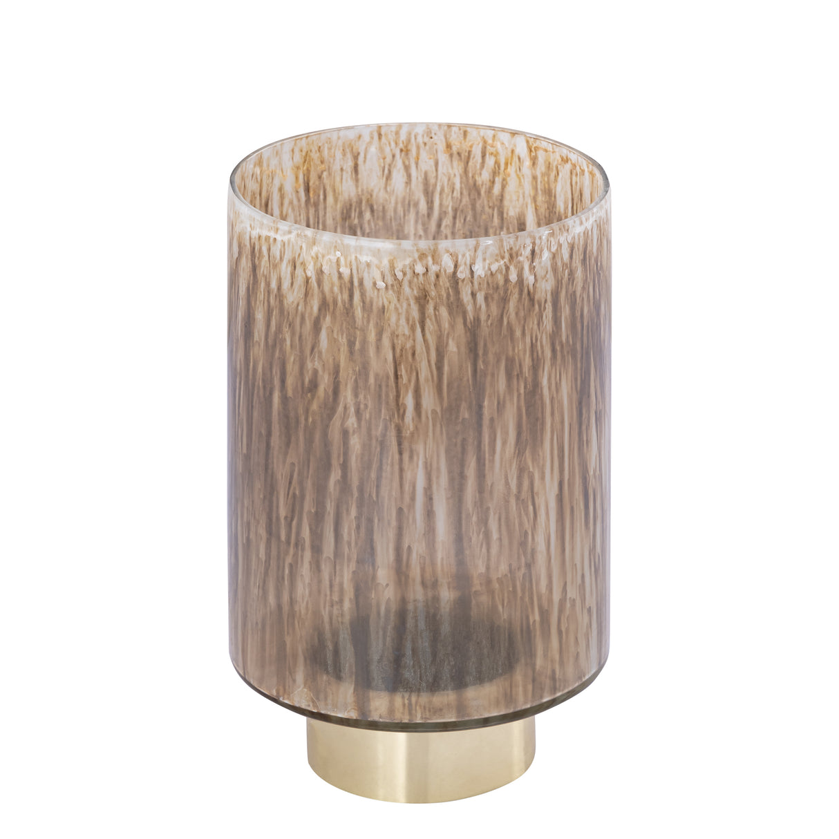 Windlicht – Modernes Design, Runde Form, Glas Metall Material, Braun, L – Allie | PTMD