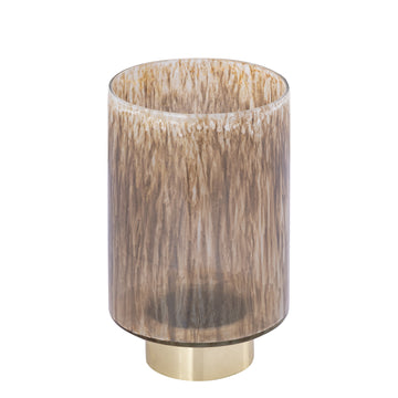 Hurricane Lamp – Round Design, Gold Metal Base, Brown, L – Allie | PTMD