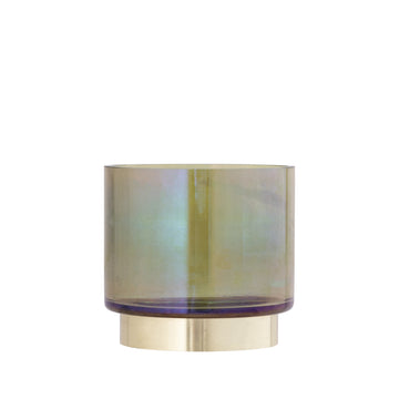 Tealight Holder - Green Glass Design, Golden Metal Base, Round Shape, S - Norah | PTMD