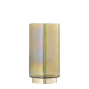 Candle Holder – Green Glass Design, Golden Metal Base, Handmade Finish, S – Norah | PTMD