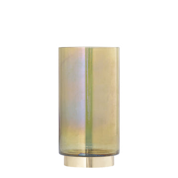 Candle Holder – Green Glass Design, Golden Metal Base, Handmade Finish, S – Norah | PTMD