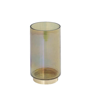 Candle Holder – Green Glass Design, Golden Metal Base, Handmade Finish, S – Norah | PTMD