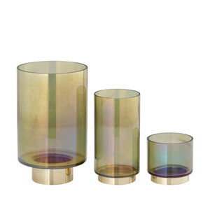 Hurricane Lamp – Glass Design, Golden Metal Base, Green Color, L – Norah | PTMD