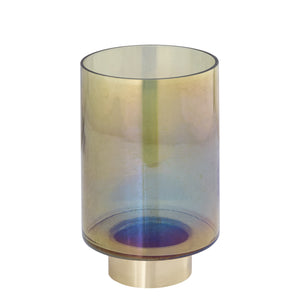 Hurricane Lamp – Glass Design, Golden Metal Base, Green Color, L – Norah | PTMD